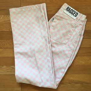 Pink and white checkerboard ragged priest jean